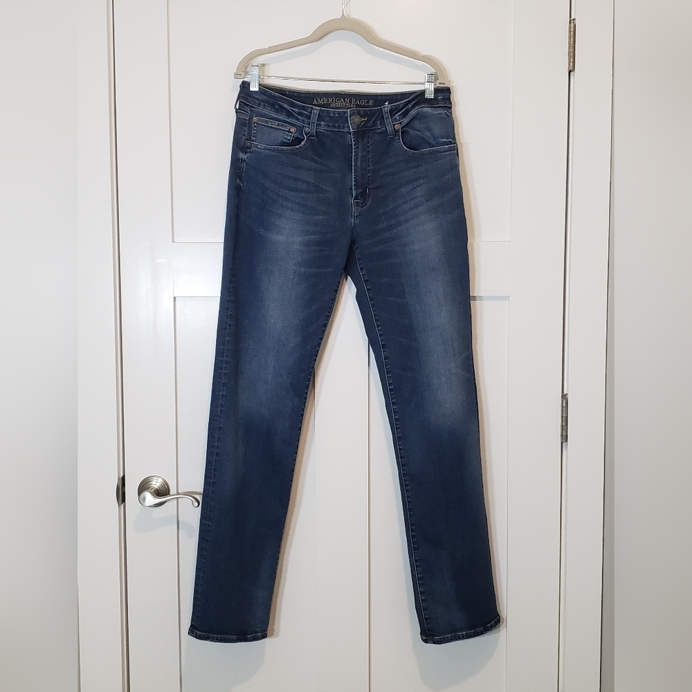 AEO Extreme Flex Original Straight Jeans Real Size 34X33 Whiskering Fadi…